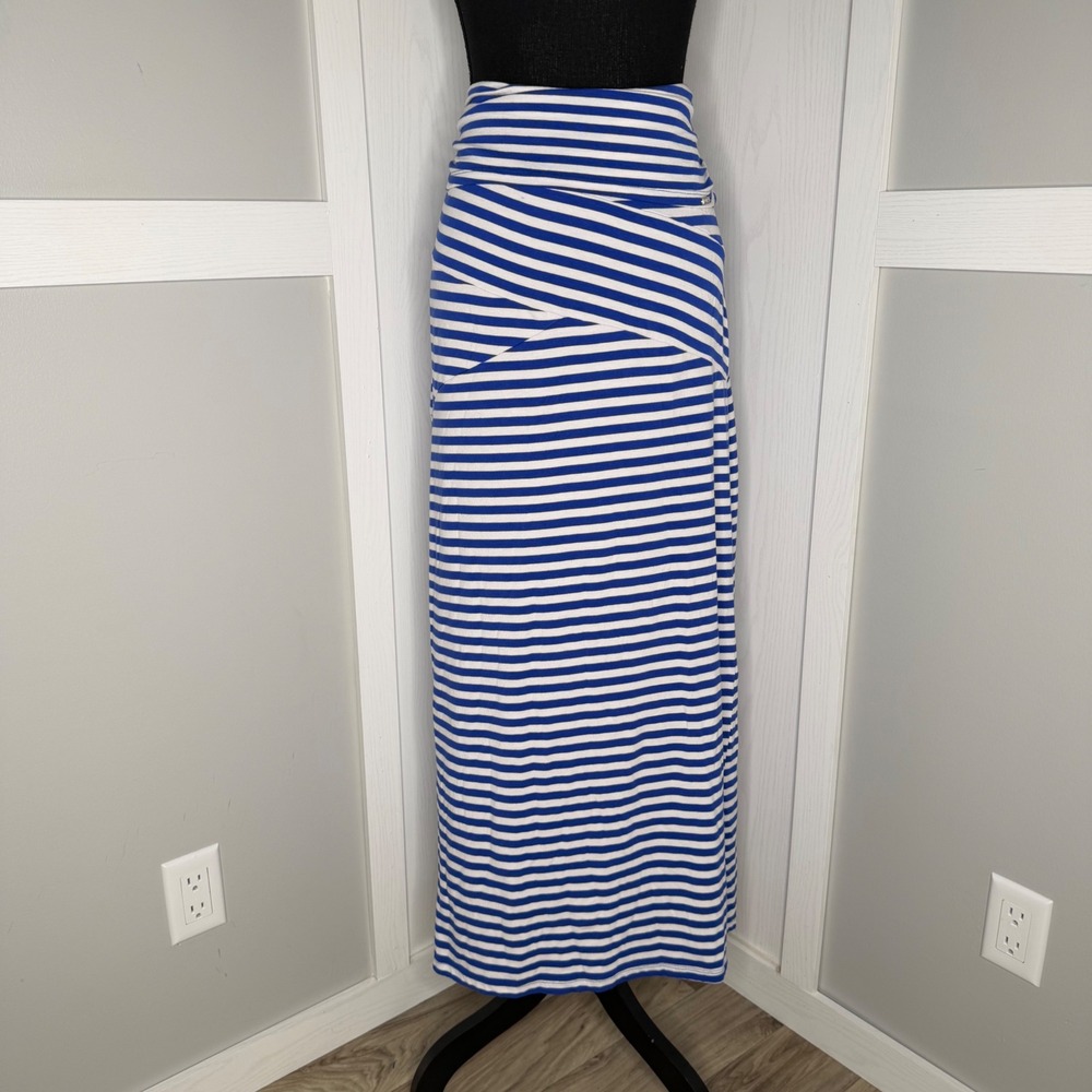 Y2K Guess Maxi Skirt Womens Large Blue White Striped Stretch Elastic Waist